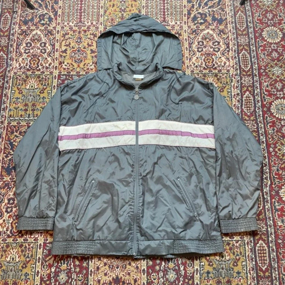VTG 70s 80s Adidas Trefoil striped windbreaker zip up track jacket XL grey white